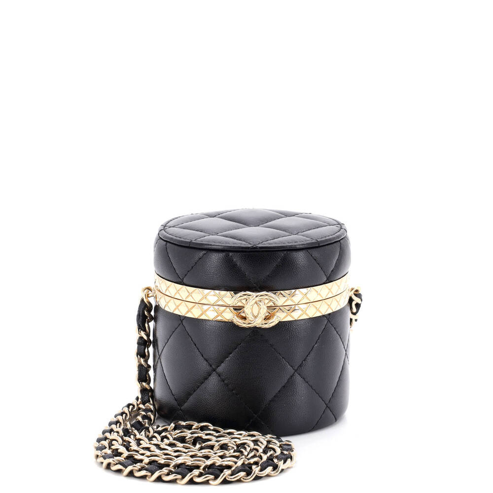 Chanel Mini Lock Frame Round Vanity Case with Chain Quilted Lambskin